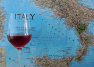 Rosato glass and Italy map
